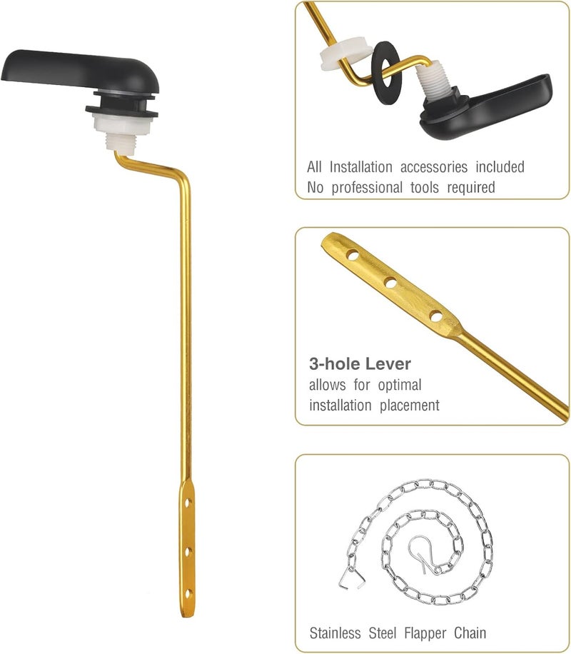 TJWODO Toilet Handle Replacement Kit, Side Mount Toilet Trip Levers with Seal Gasket and Nut, with Stainless Steel Flapper Chains, Universal Replacement for Most Toilets (Matte Black) - Image 4